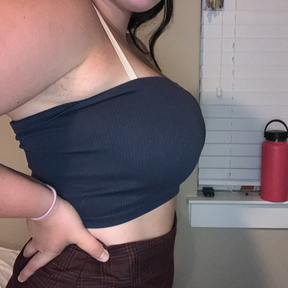 Blue ribbed tube top